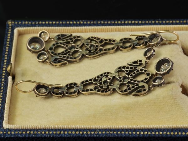 Georgian Antique Old Cut Diamond Chandelier Earrings, 4.50 carats