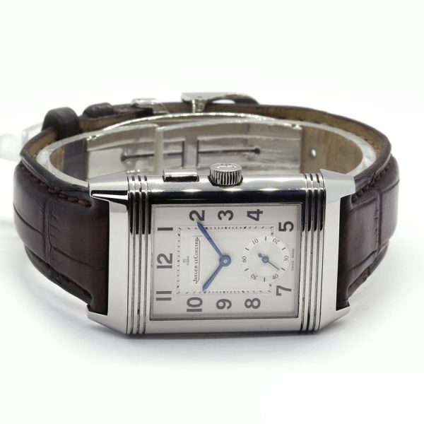 Jaeger LeCoultre Reverso Grande Taille Duoface Night and Day Manual Winding Watch, silvered guilloche dial