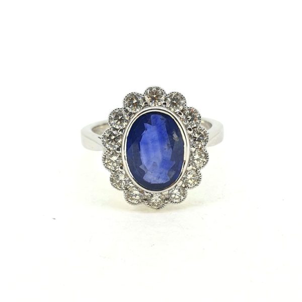 2.57ct Oval Sapphire and Diamond Floral Cluster Ring