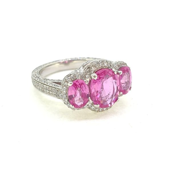 Pink Sapphire and Diamond Triple Cluster Dress Ring