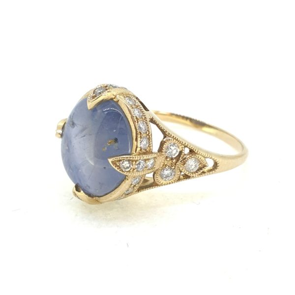 Star Sapphire and Diamond Cluster Dress Ring