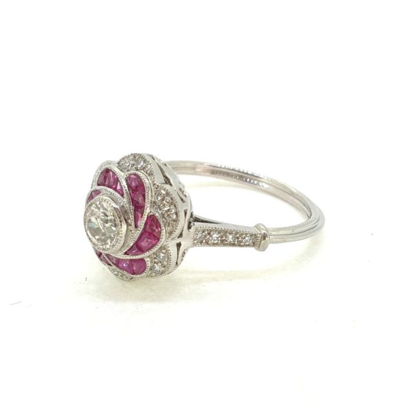 Ruby and Diamond Rose Flower Cluster Ring