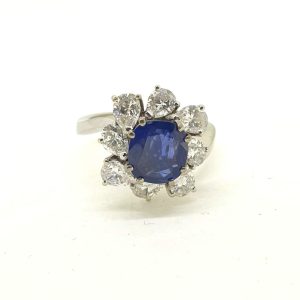 2ct Natural Sapphire and Diamond Cluster Dress Ring