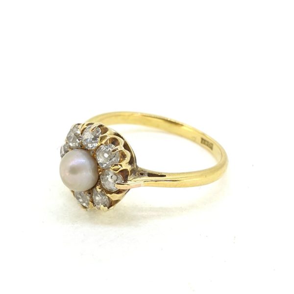 Vintage Natural Pearl and Diamond Cluster Ring