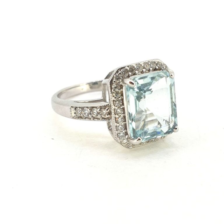 3.77ct Aquamarine And Diamond Cluster Ring