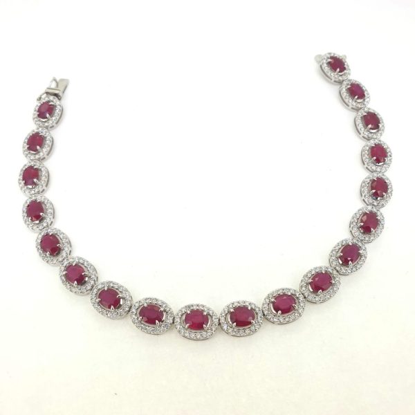 8.90ct Oval Ruby and Diamond Cluster Bracelet in 18ct White Gold