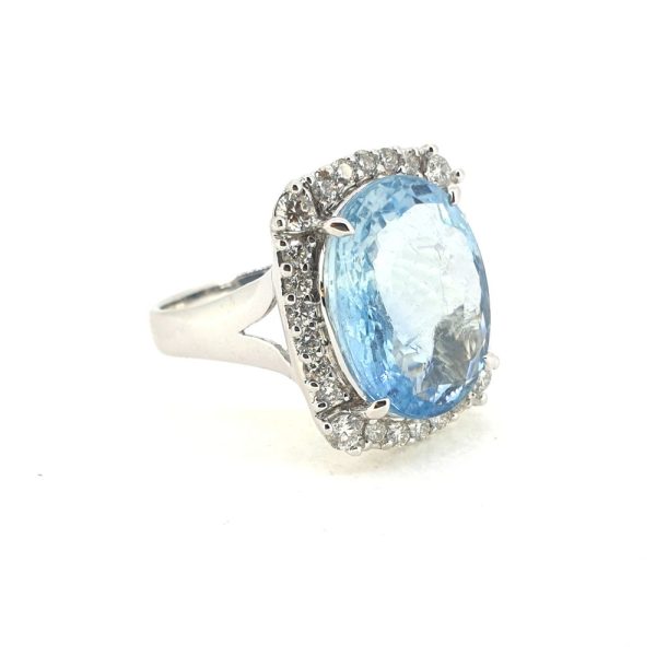 7.67ct Oval Aquamarine and Diamond Cluster Dress Ring