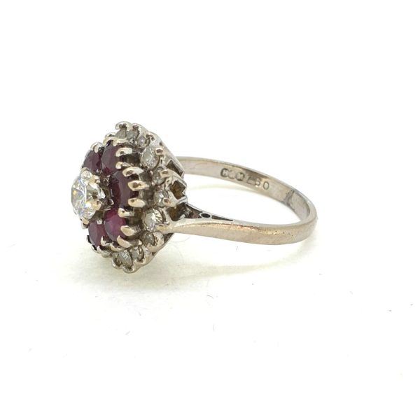 Ruby and Diamond Cluster Ring in 18ct White Gold