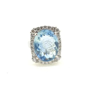 7.67ct Oval Aquamarine and Diamond Cluster Dress Ring