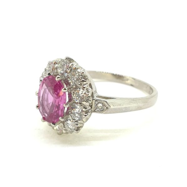 1.15ct Pink Sapphire and Diamond Cluster Engagement Ring in Platinum