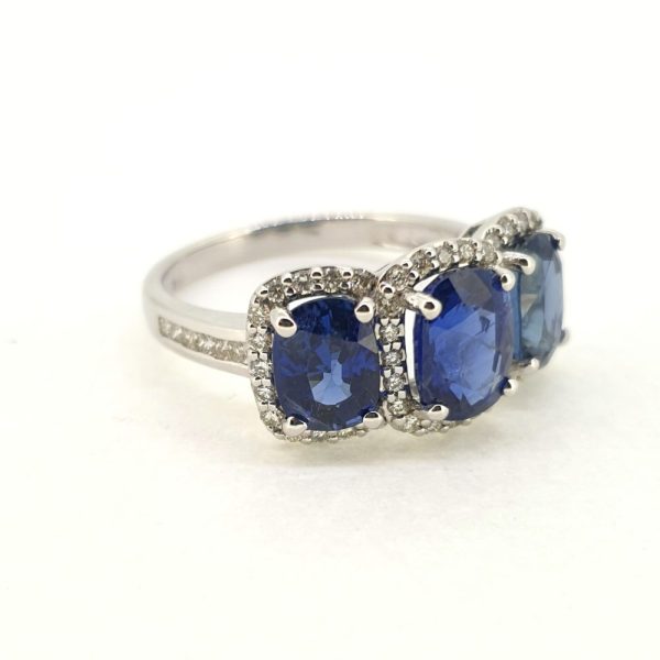 Oval Sapphire and Diamond Three Stone Cluster Dress Ring