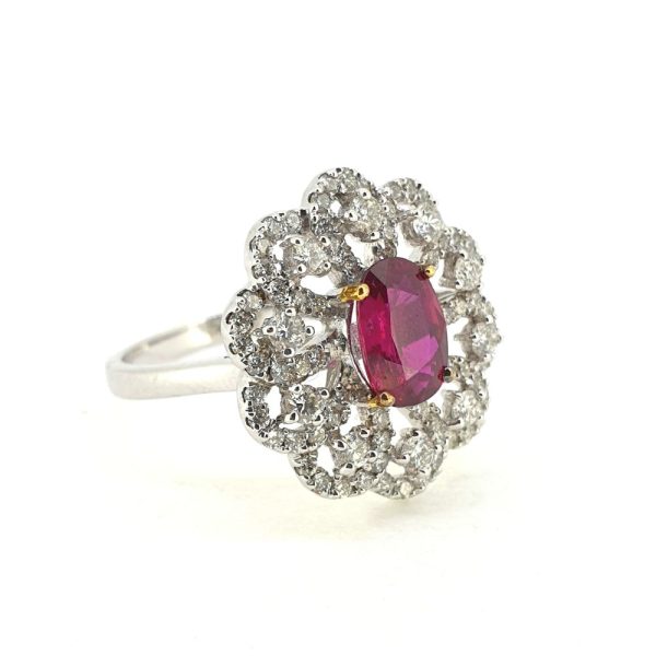 Certified Natural No Heat 1.17ct Ruby and Diamond Cluster Dress Ring