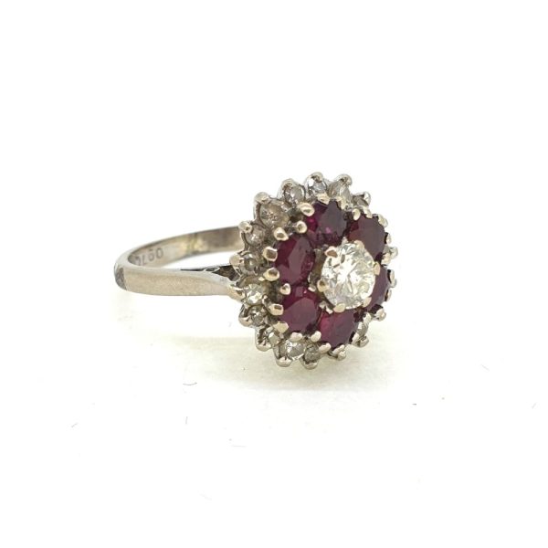 Ruby and Diamond Cluster Ring in 18ct White Gold