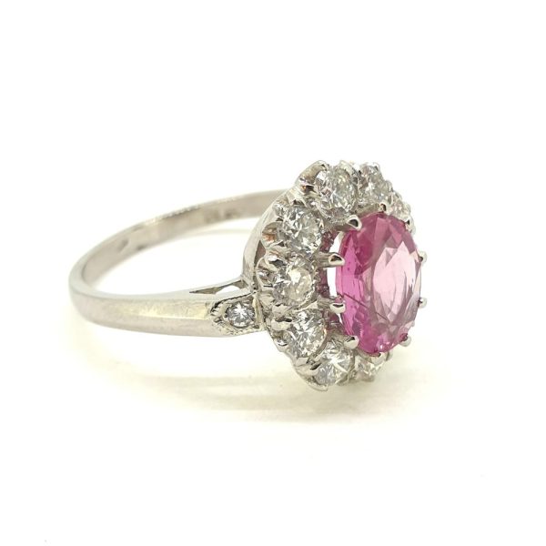 Pink Sapphire and Diamond Cluster Engagement Ring