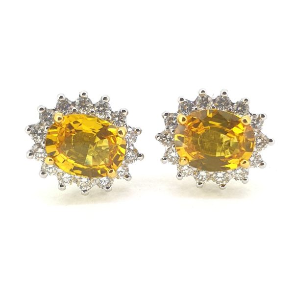 4.20ct Oval Yellow Sapphire and Diamond Cluster Stud Earrings