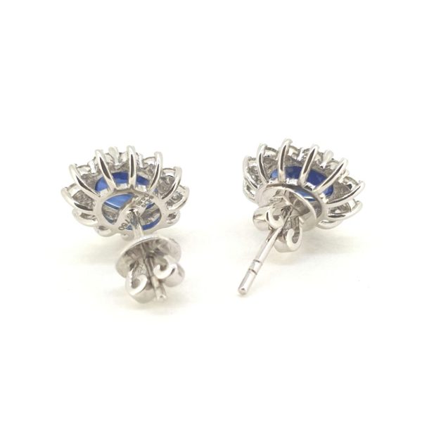 2.60ct Oval Sapphire and Diamond Cluster Stud Earrings