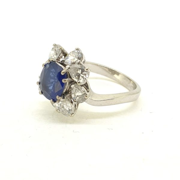 Certified 2ct Natural No Heat Sapphire and 3ct Pear Diamond Cluster Dress Ring