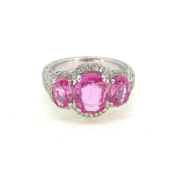 Pink Sapphire and Diamond Triple Cluster Dress Ring