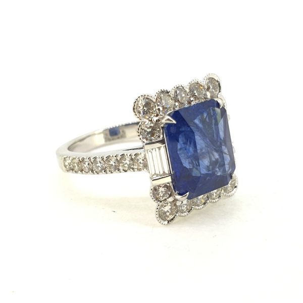 6.21ct Sapphire and Diamond Cluster Tablet Ring