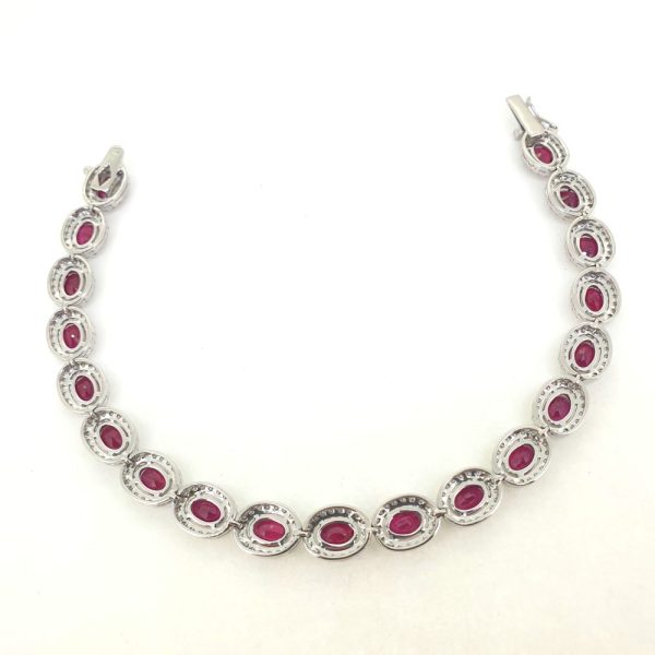Oval Ruby and Diamond Cluster Bracelet, 8.90 carats