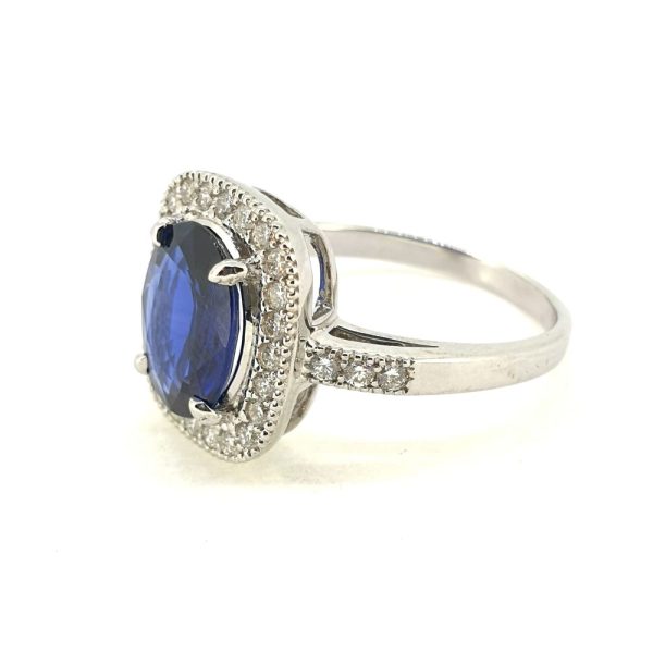Certified 2.13ct Natural No Heat Sapphire and Diamond Cluster Engagement Ring