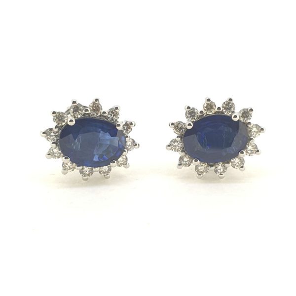 2.60ct Oval Sapphire and Diamond Cluster Stud Earrings