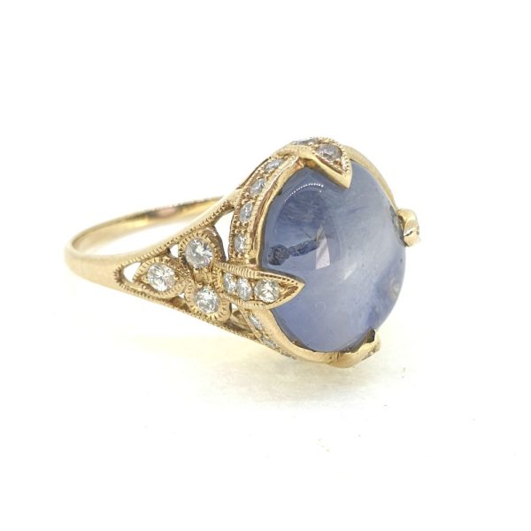 Star Sapphire and Diamond Cluster Dress Ring