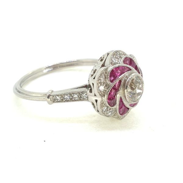 Ruby and Diamond Rose Flower Cluster Ring