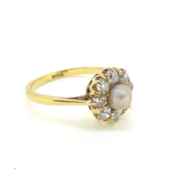 Vintage Natural Pearl and Diamond Cluster Ring