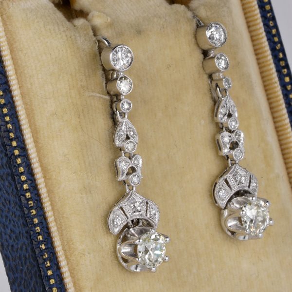 Art Deco 2.30ct Old European Cut Diamond Drop Earrings