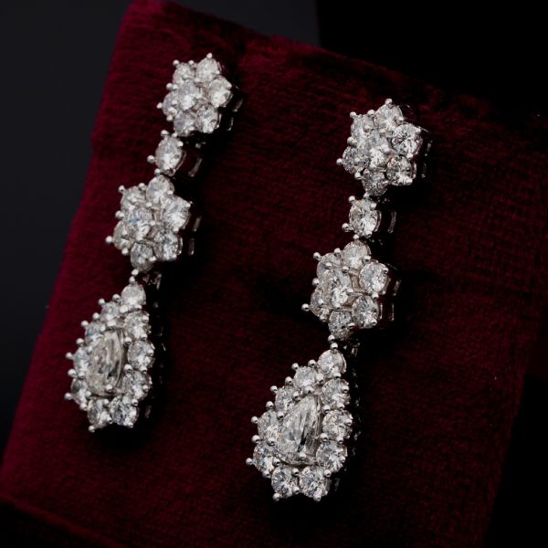 Vintage Pear and Brilliant Cut Diamond Cluster Drop Earrings, 4.90 carats