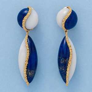 Vintage French Lapis Lazuli and White Coral Drop Earrings