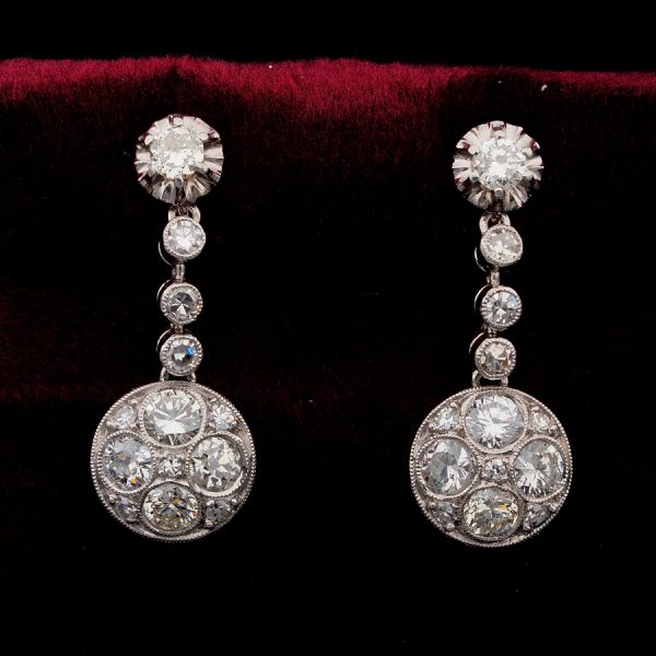 Antique Art Deco 2.40ct Old European Cut Diamond Drop Earrings