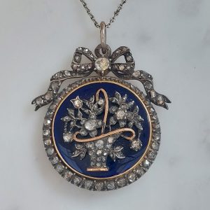 Antique Victorian Diamond and Bristol Glass Pendant Necklace