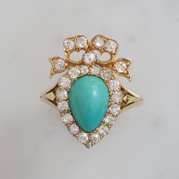 Antique Victorian Turquoise and Diamond Sweetheart Ring