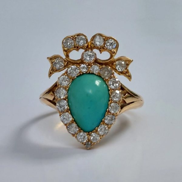 Antique Victorian Turquoise and Diamond Sweetheart Ring