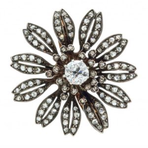 Victorian Antique Diamond Flower Brooch, 0.60 carats