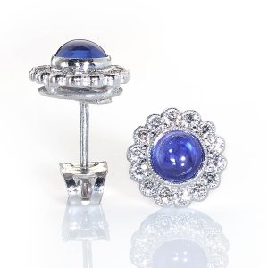 Cabochon Sapphire and Diamond Cluster Earrings