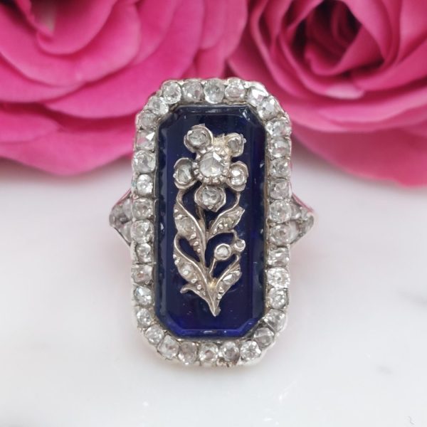 Georgian Antique Floral Diamond and Enamel Dress Ring