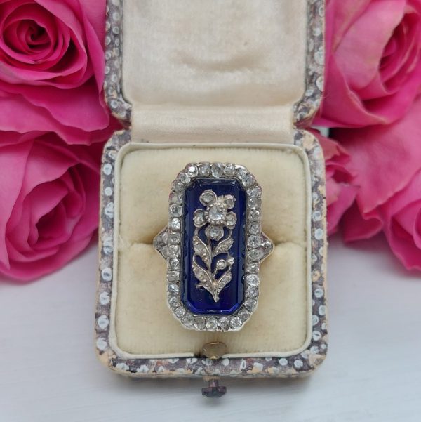 Georgian Antique Floral Diamond and Enamel Dress Ring