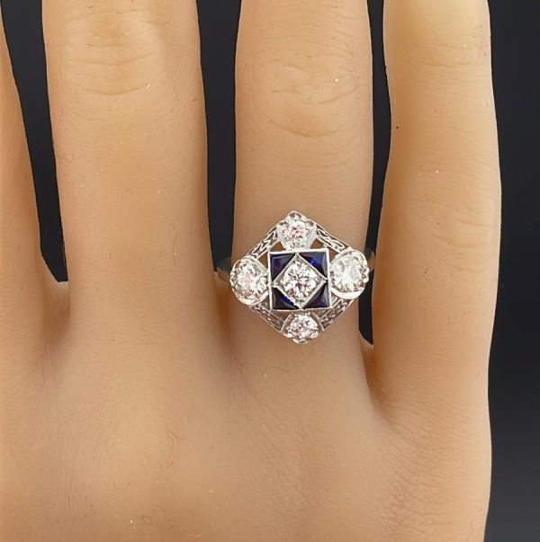 Art Deco 1.5ct Diamond and Sapphire Dress Ring in Platinum