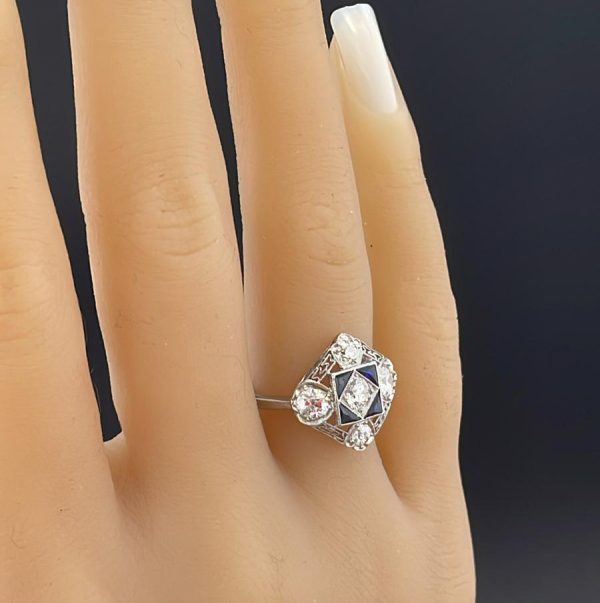 Art Deco 1.5ct Diamond and Sapphire Dress Ring in Platinum