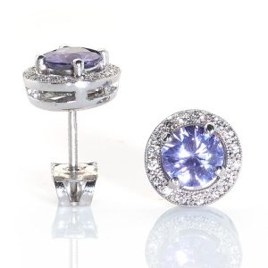 Lilac Sapphire and Diamond Cluster Earrings