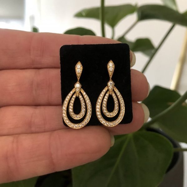 18ct Yellow Gold Double Diamond Loop Drop Earrings