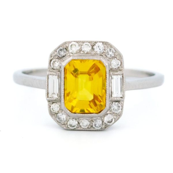 Vintage 1.30ct Yellow Sapphire and Diamond Cluster Ring