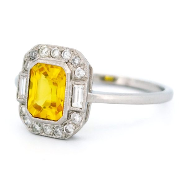 Vintage 1.30ct Yellow Sapphire and Diamond Cluster Ring