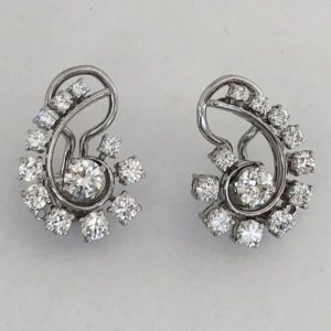 Vintage 1.30ct Diamond Swirl Cluster Clip On Earrings