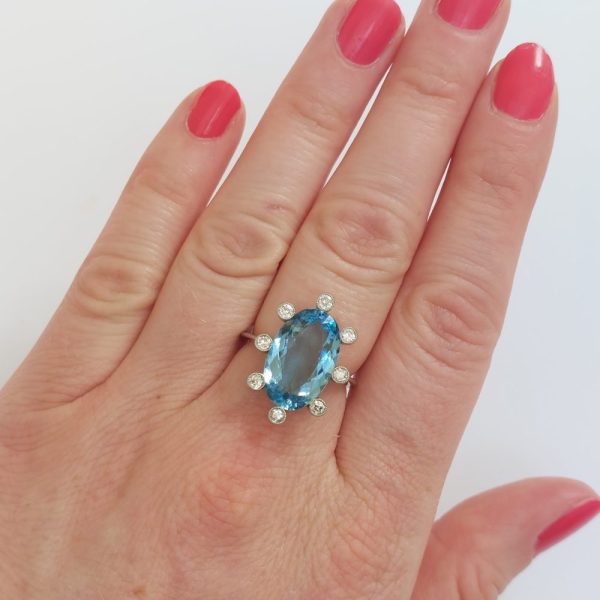 Vintage 5cts Aquamarine and Diamond Ring