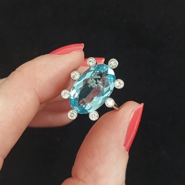 Vintage 5cts Aquamarine and Diamond Ring