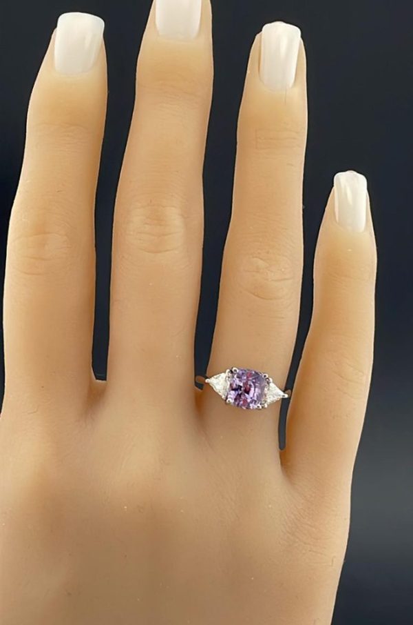 2.3ct Violet Purple Ceylon Sapphire and Diamond Trilogy Ring